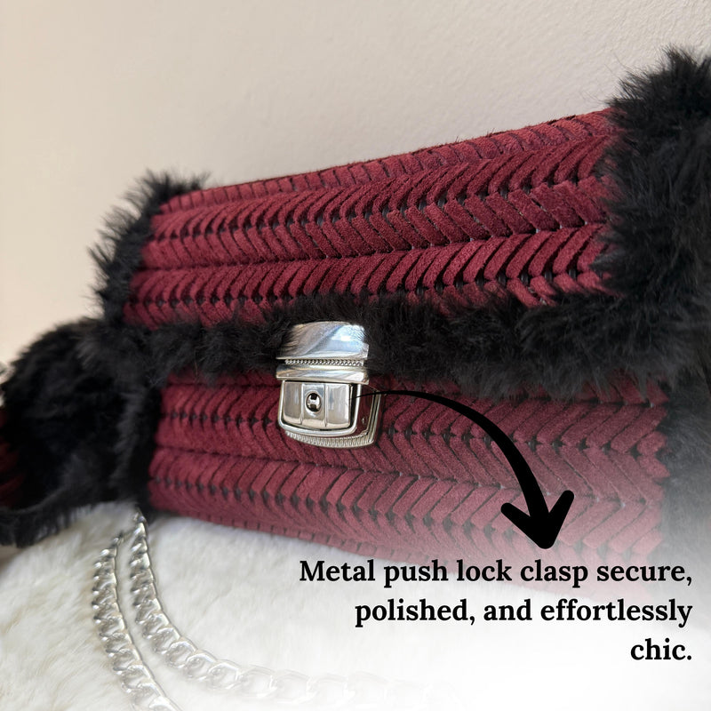 Burgundy Suede & Faux Fur Crossbody Bag - QUARA