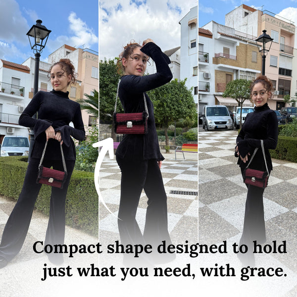 Burgundy Suede & Faux Fur Crossbody Bag - QUARA