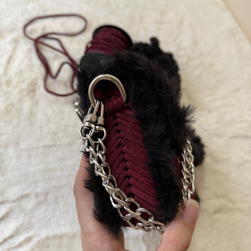 Burgundy Suede & Faux Fur Crossbody Bag - QUARA