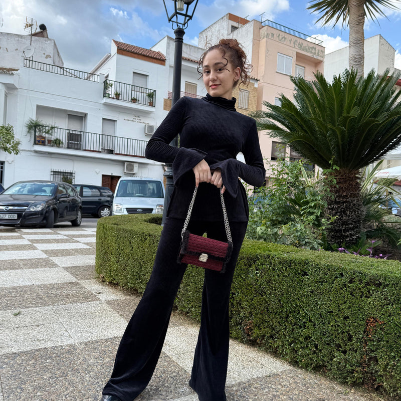 Burgundy Suede & Faux Fur Crossbody Bag - QUARA