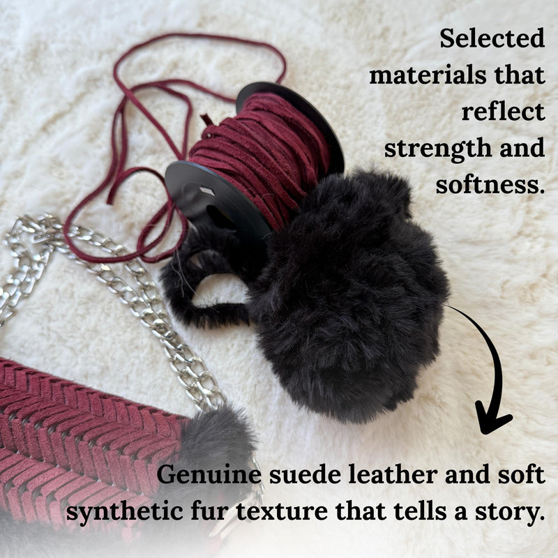 Burgundy Suede & Faux Fur Crossbody Bag - QUARA