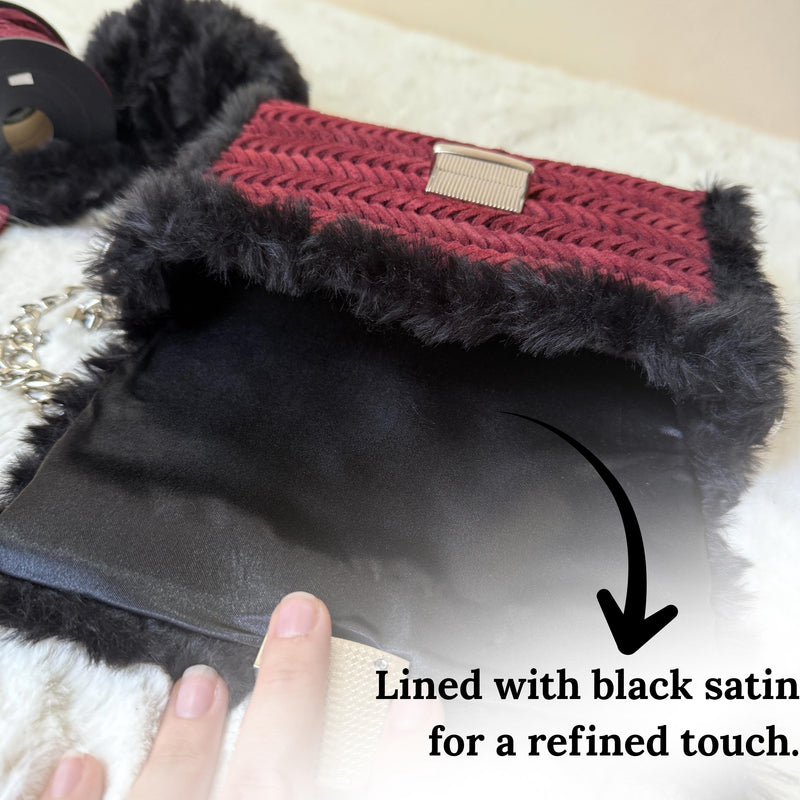 Burgundy Suede & Faux Fur Crossbody Bag - QUARA