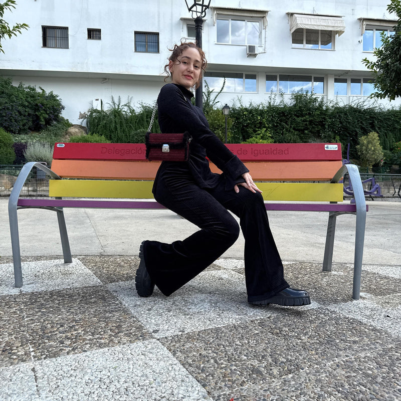 Burgundy Suede & Faux Fur Crossbody Bag - QUARA