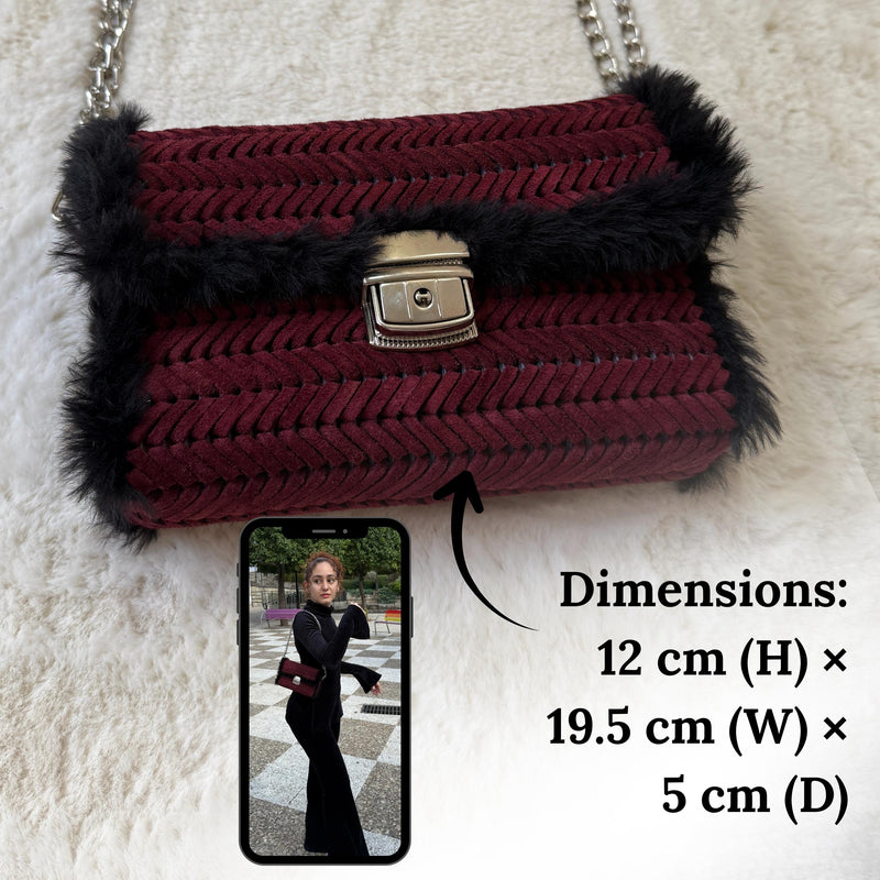 Burgundy Suede & Faux Fur Crossbody Bag - QUARA
