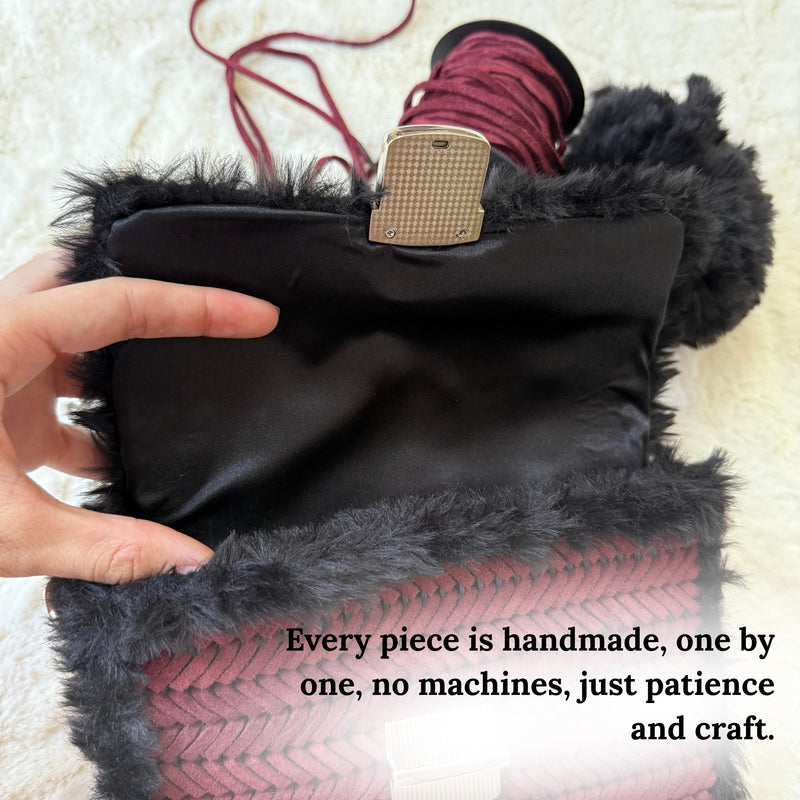 Burgundy Suede & Faux Fur Crossbody Bag - QUARA