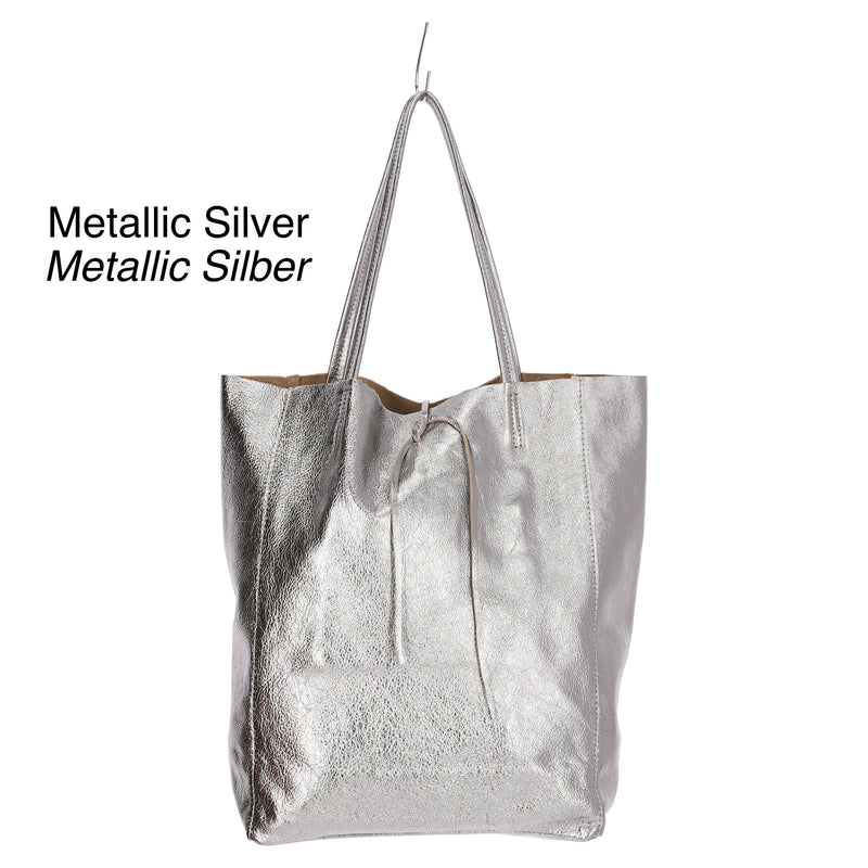 Metallic Silver Italian Leather Tote - QUARA