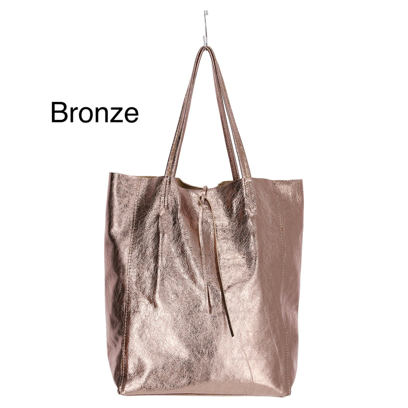 Metallic Silver Italian Leather Tote - QUARA