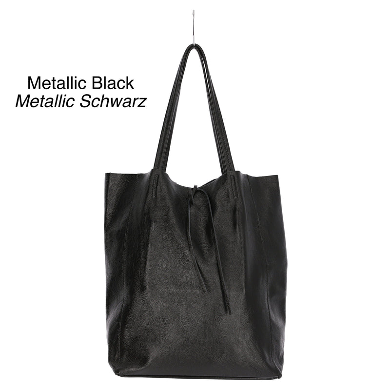 Metallic Silver Italian Leather Tote - QUARA