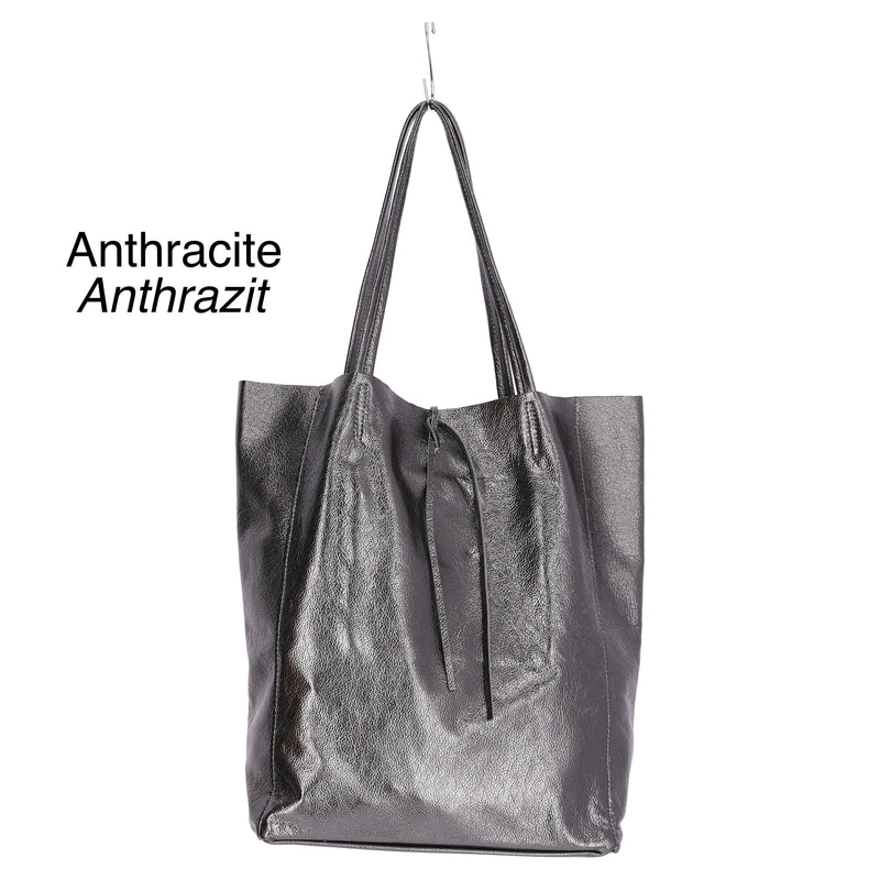 Metallic Silver Italian Leather Tote - QUARA