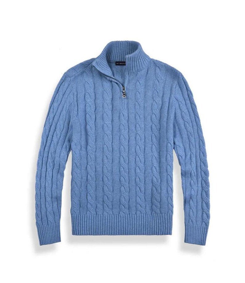 Old Money Quarter‑Zip Cable Knit Sweater - QUARA