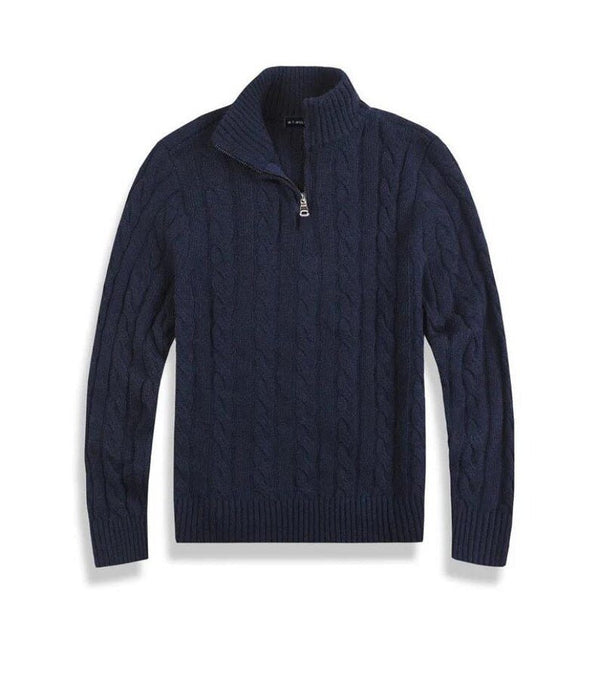 Old Money Quarter‑Zip Cable Knit Sweater - QUARA