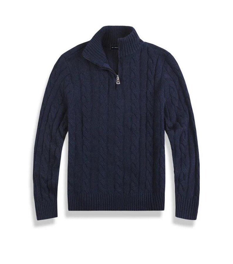 Old Money Quarter‑Zip Cable Knit Sweater - QUARA