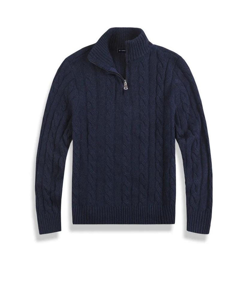 Old Money Quarter‑Zip Cable Knit Sweater - QUARA