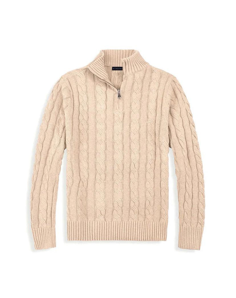 Old Money Quarter‑Zip Cable Knit Sweater - QUARA