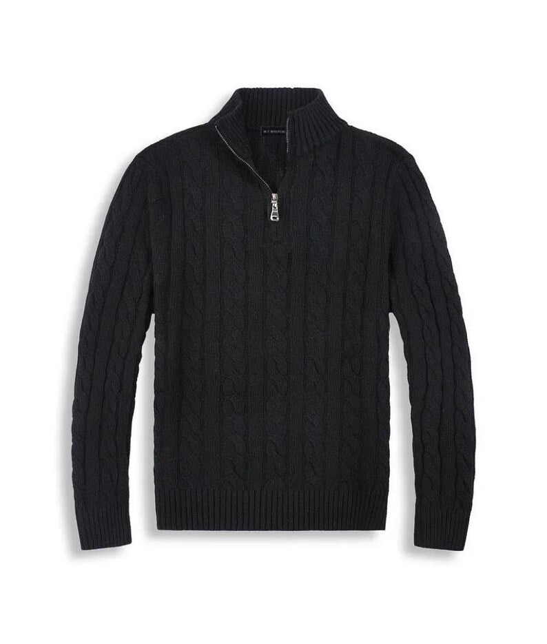 Old Money Quarter‑Zip Cable Knit Sweater - QUARA