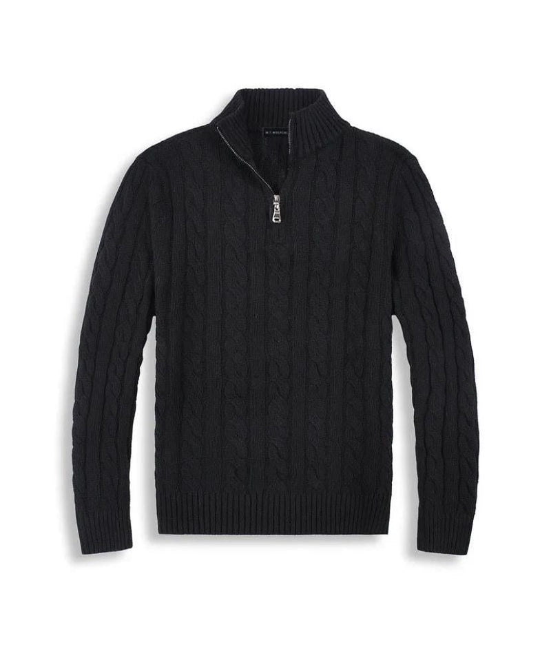 Old Money Quarter‑Zip Cable Knit Sweater - QUARA