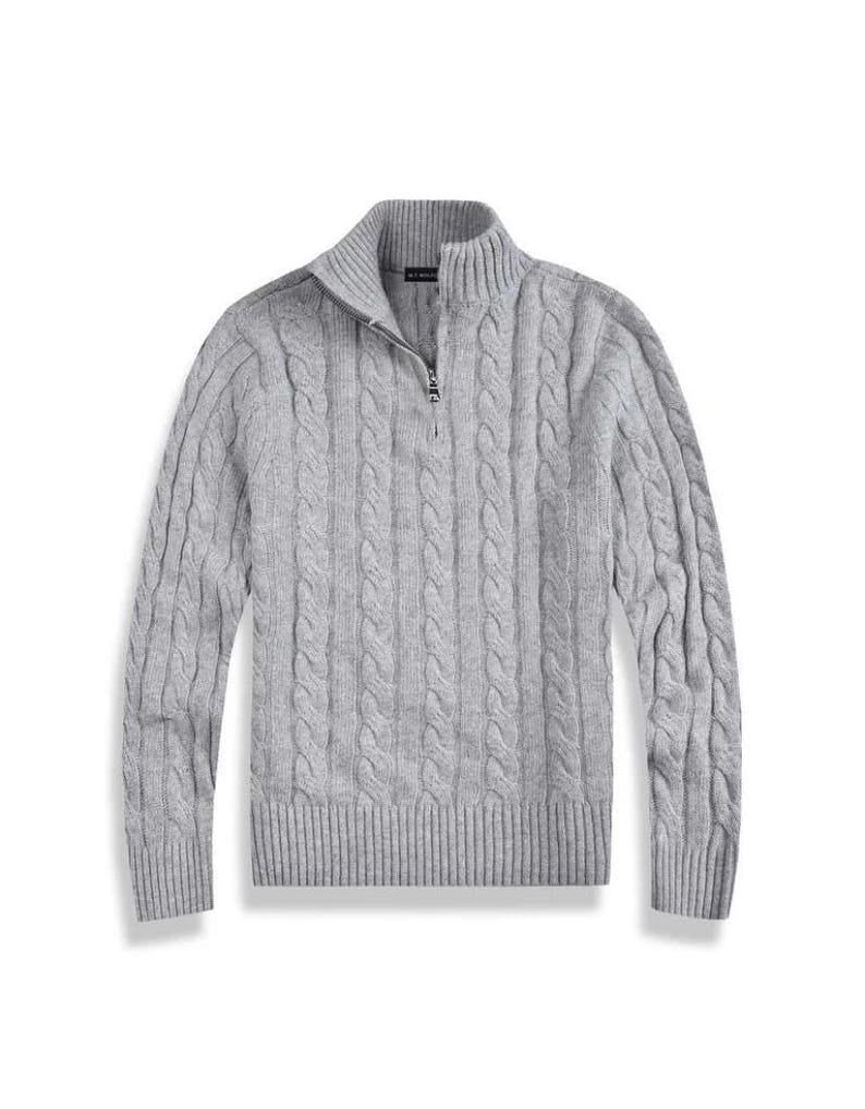 Old Money Quarter‑Zip Cable Knit Sweater - QUARA