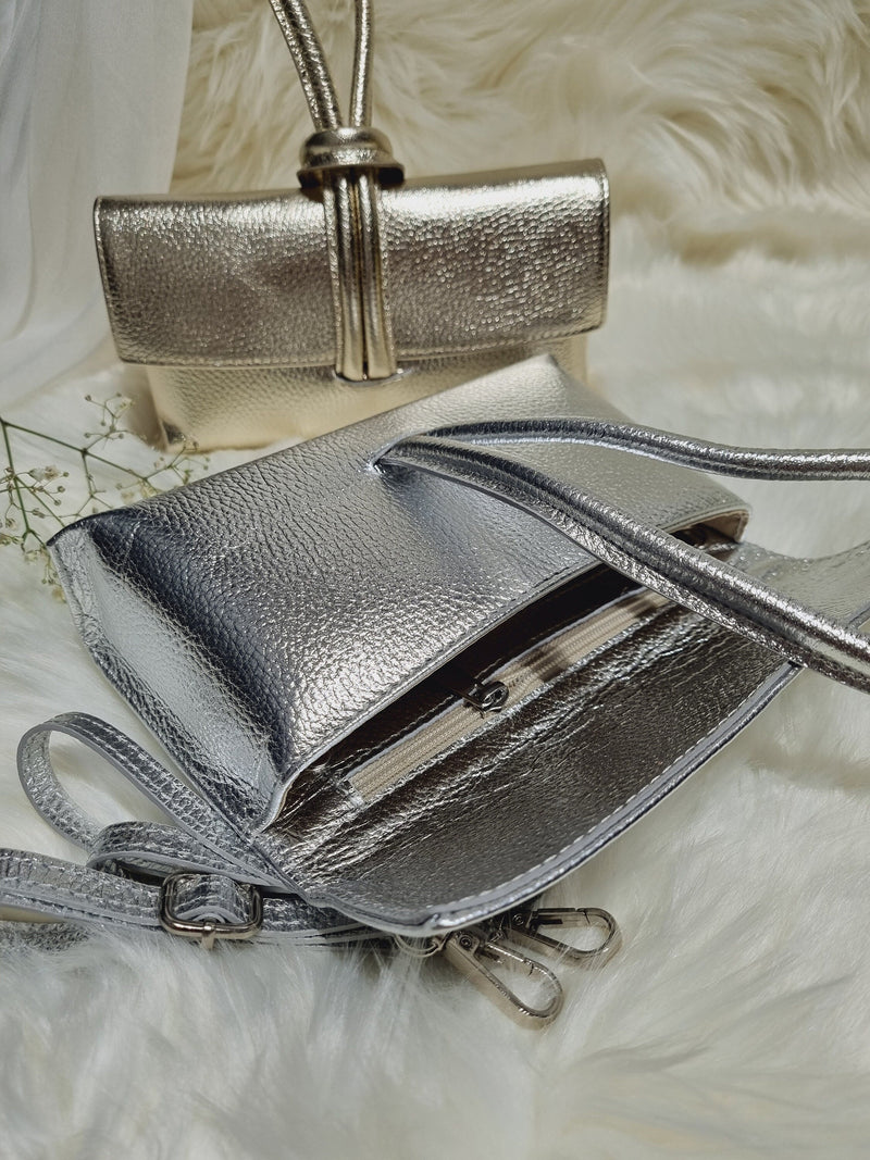 Silver Evening Clutch with Loop Lock Strap - QUARA