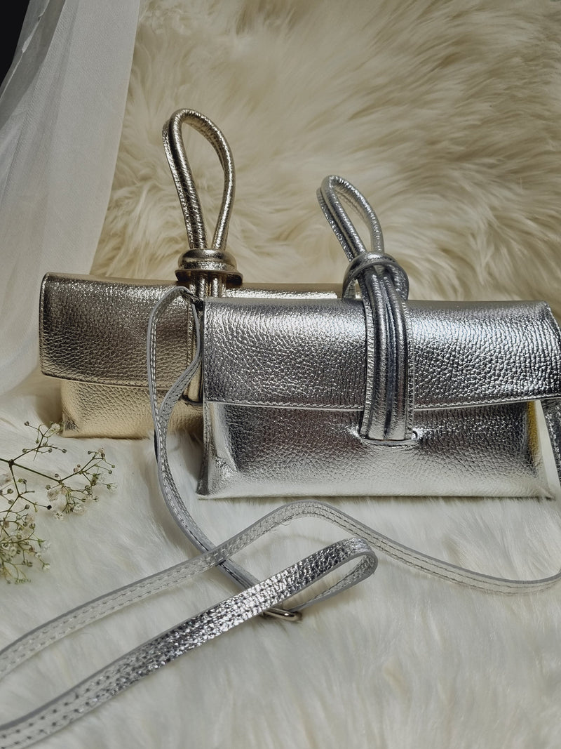 Silver Evening Clutch with Loop Lock Strap - QUARA