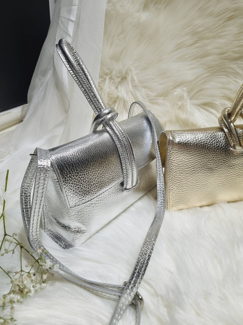 Silver Evening Clutch with Loop Lock Strap - QUARA