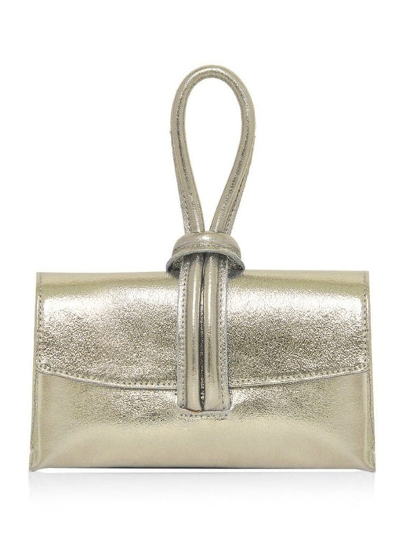 Silver Evening Clutch with Loop Lock Strap - QUARA