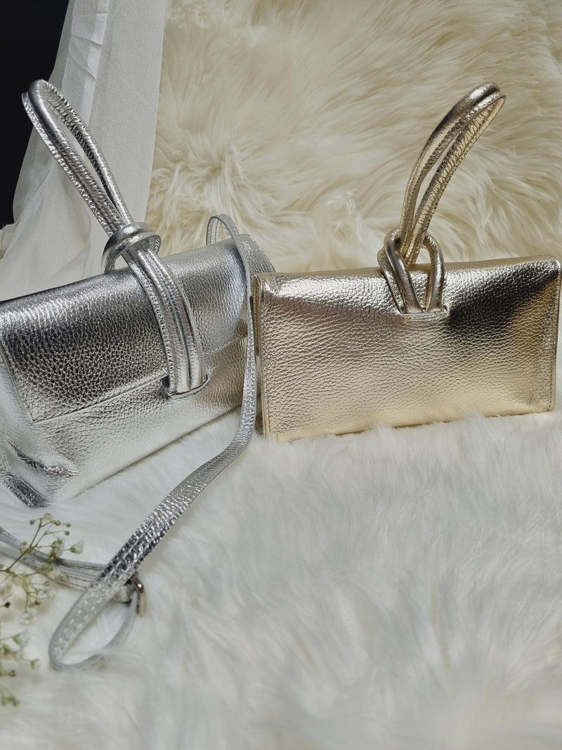 Silver Evening Clutch with Loop Lock Strap - QUARA