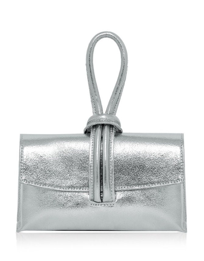 Silver Evening Clutch with Loop Lock Strap - QUARA