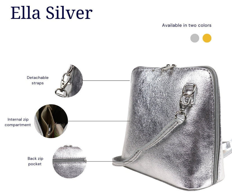 Silver Metallic Crossbody Bag (Genuine Leather) - QUARA
