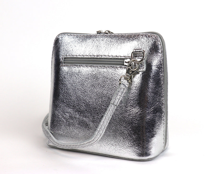Silver Metallic Crossbody Bag (Genuine Leather) - QUARA
