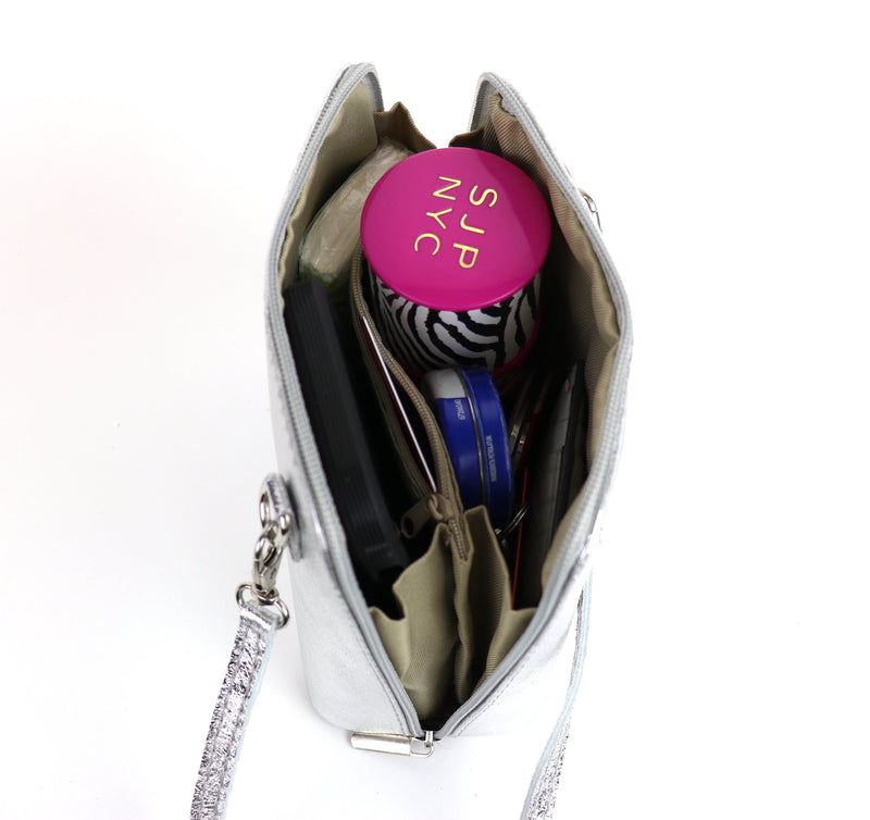 Silver Metallic Crossbody Bag (Genuine Leather) - QUARA