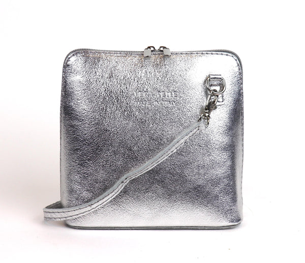 Silver Metallic Crossbody Bag (Genuine Leather) - QUARA