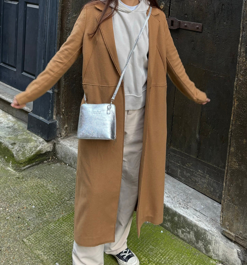 Silver Metallic Crossbody Bag (Genuine Leather) - QUARA