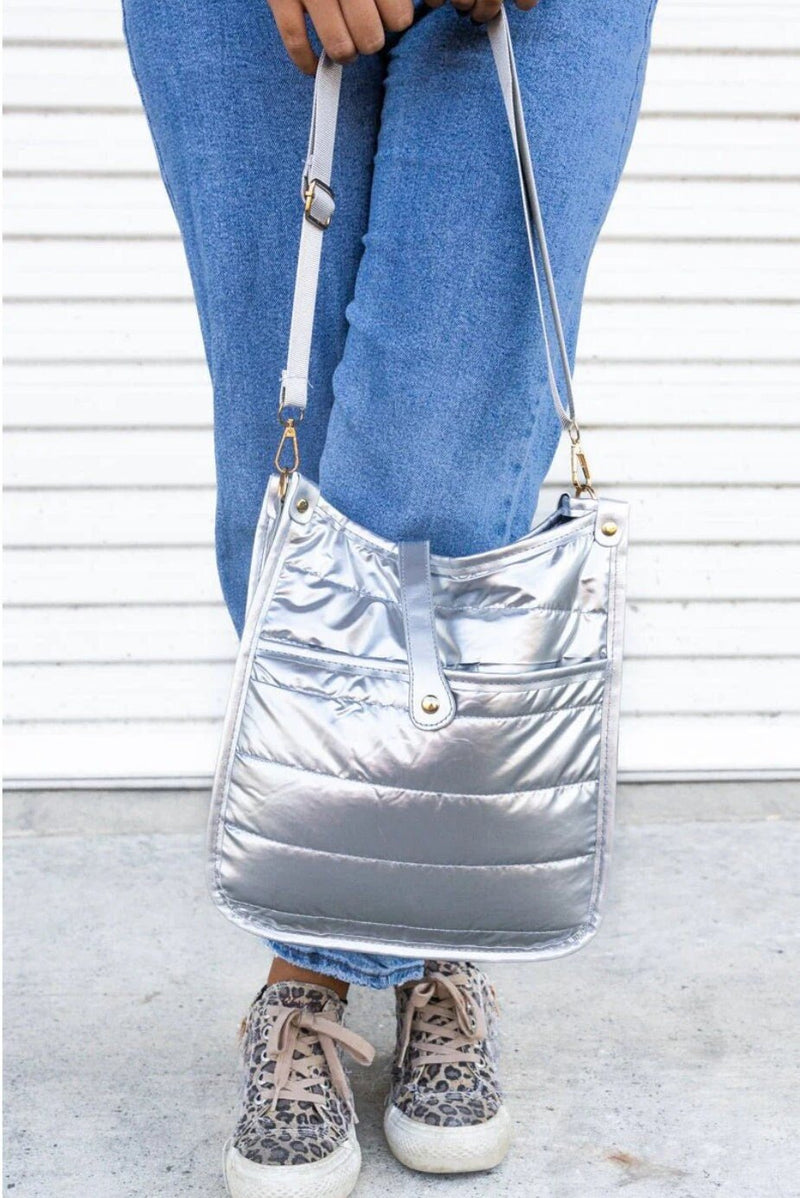 Silver Metallic Puffy Crossbody Purse - QUARA