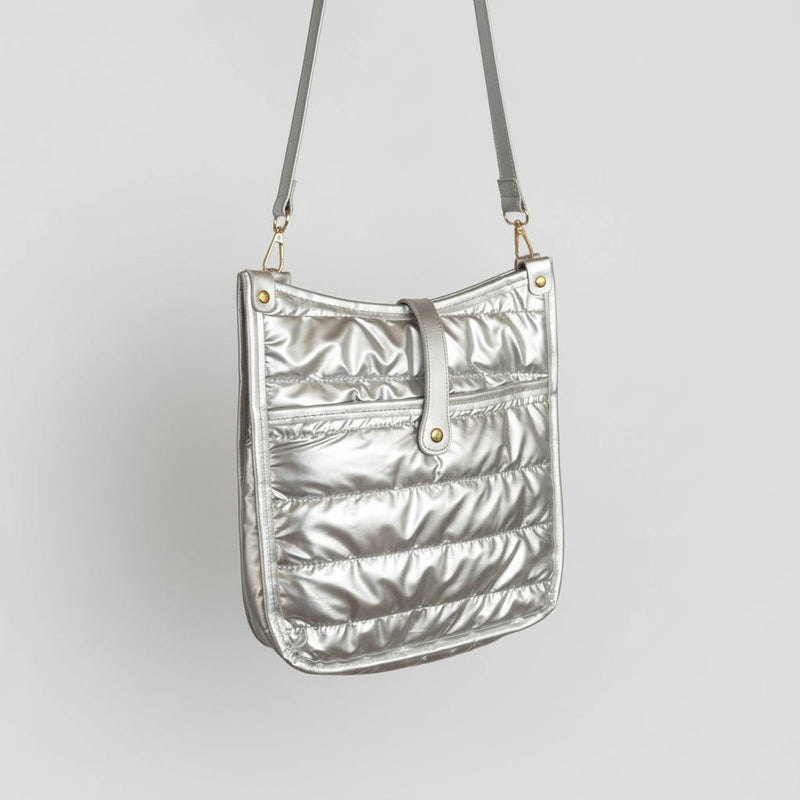 Silver Metallic Puffy Crossbody Purse - QUARA