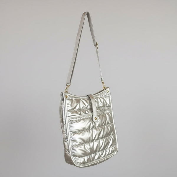 Silver Metallic Puffy Crossbody Purse - QUARA