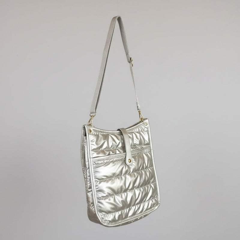 Silver Metallic Puffy Crossbody Purse - QUARA
